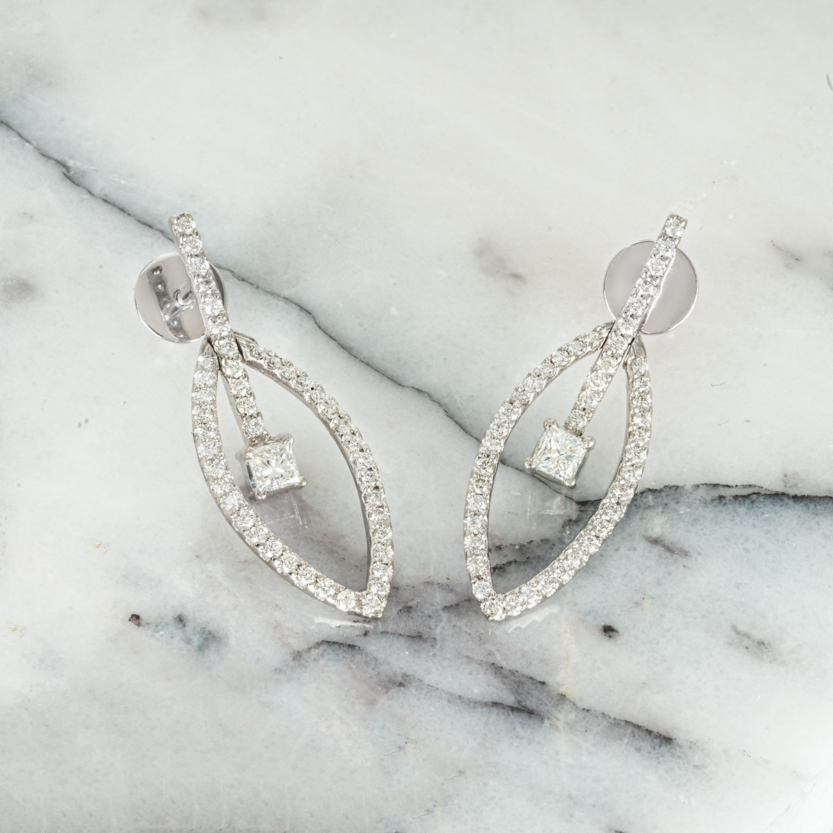 White Gold Diamond Drop Earrings 1.92ct TDW